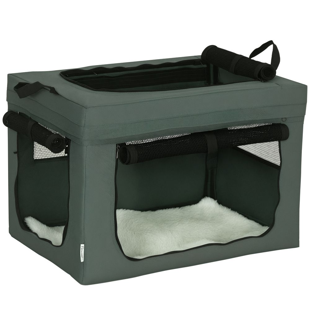 Caisse transport chien chat polyester oxford voyage voiture pliable 60x42x42 cm gris