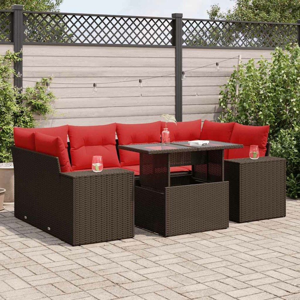 Salon de jardin avec coussins 7pcs marron résine tressée