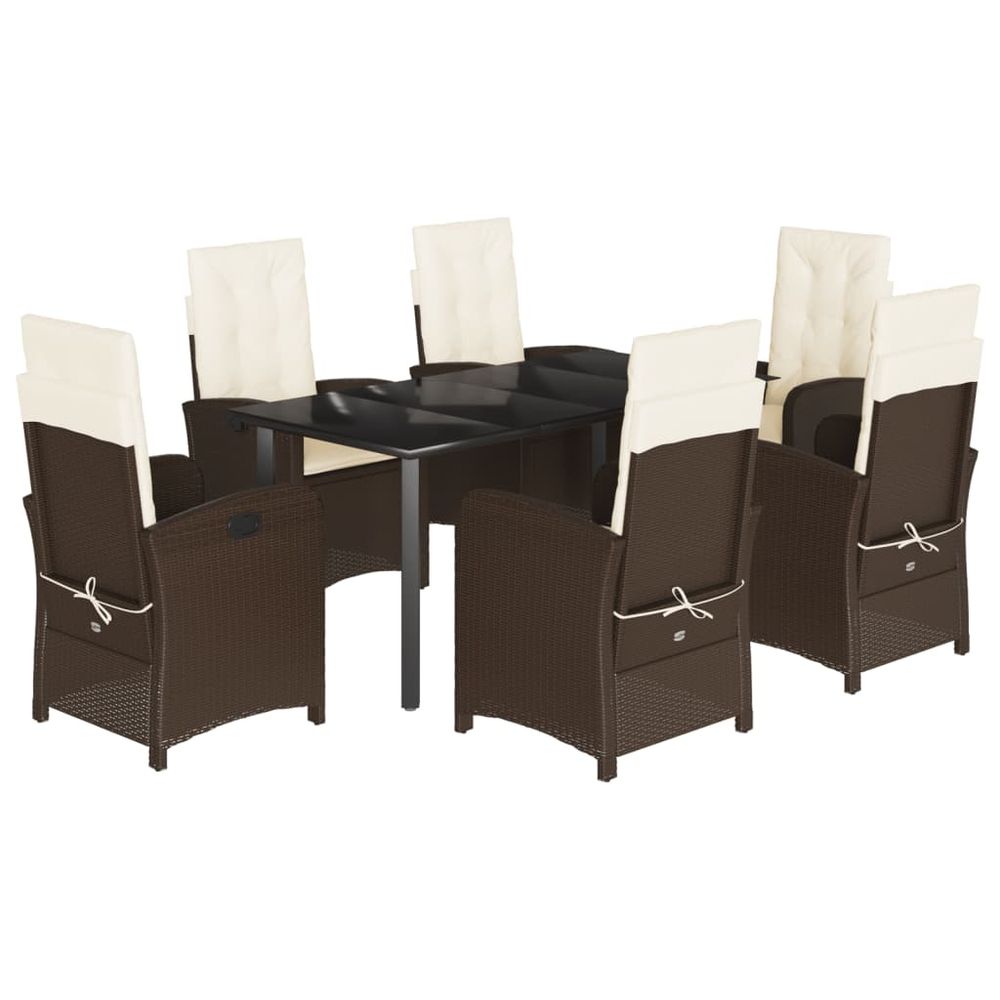 Ensemble à manger de jardin et coussins 7 pcs marron rotin