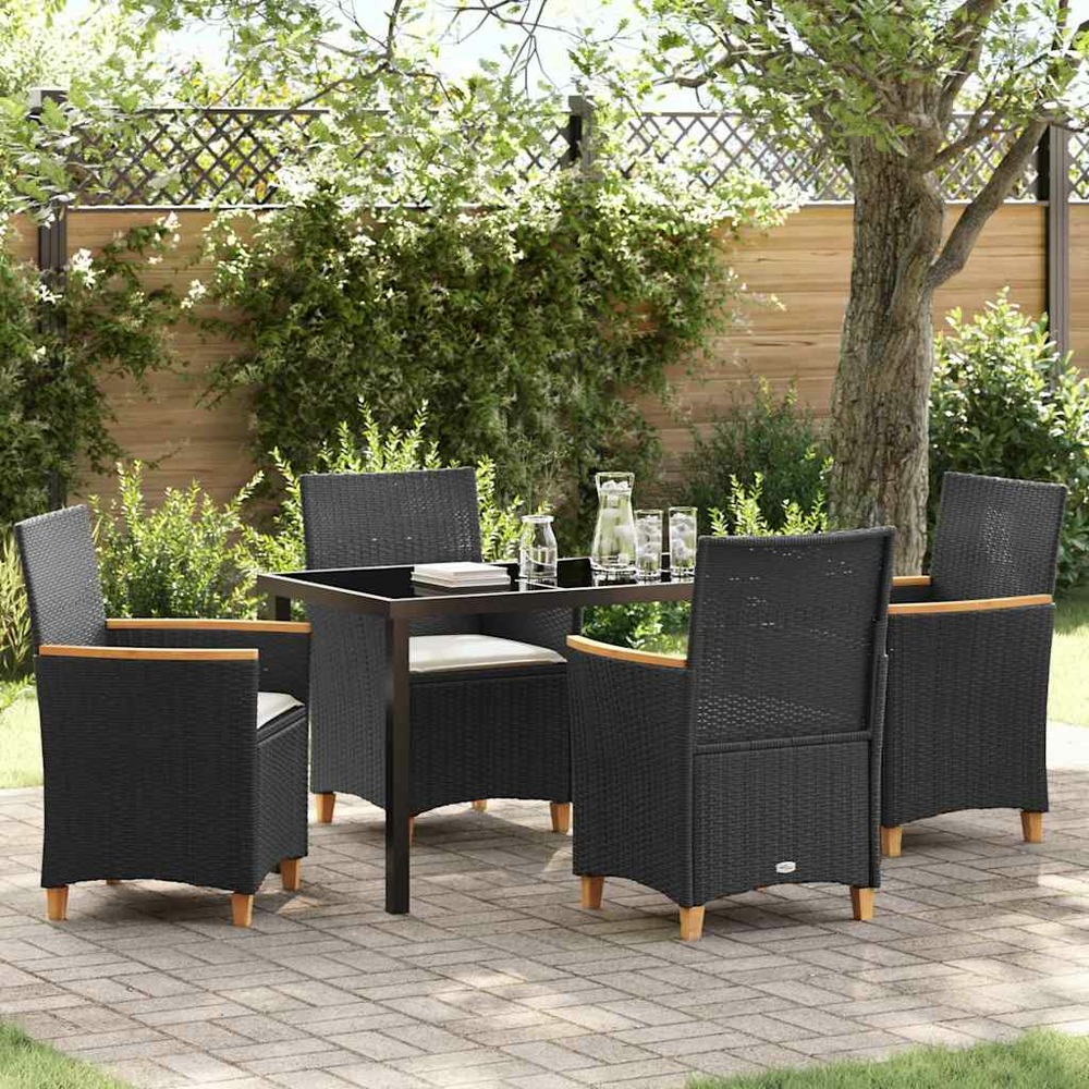 Ensemble de salle à manger pour jardin 5 pcs noir polyrotin