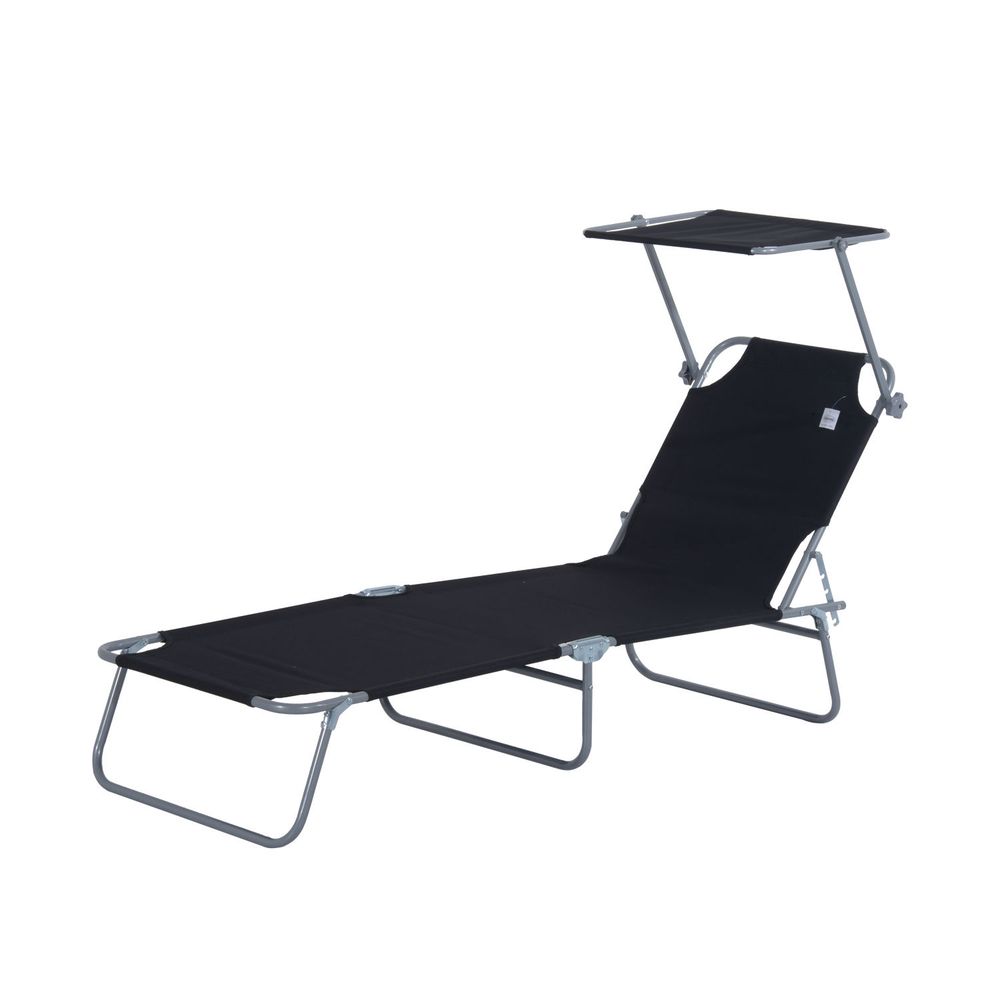 Transat jardin pliable avec toit 4 positions robuste charge 120kg divers coloris noir