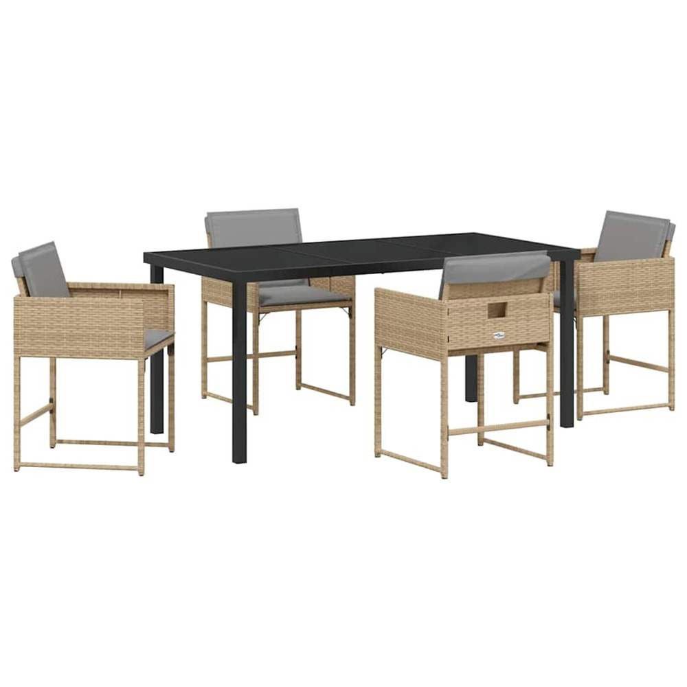 Ensemble de salle à manger pour jardin 5 pcs beige polyrotin