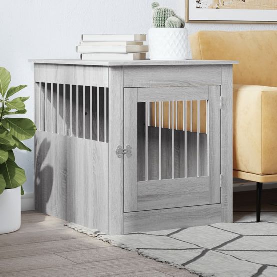 Meuble cage chien bois et acier table d'appoint sonoma gris 80cm