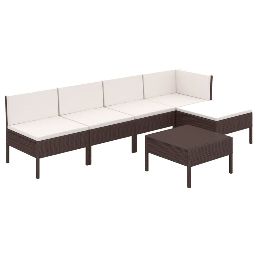 Salon de jardin 6 pcs avec coussins résine tressée marron