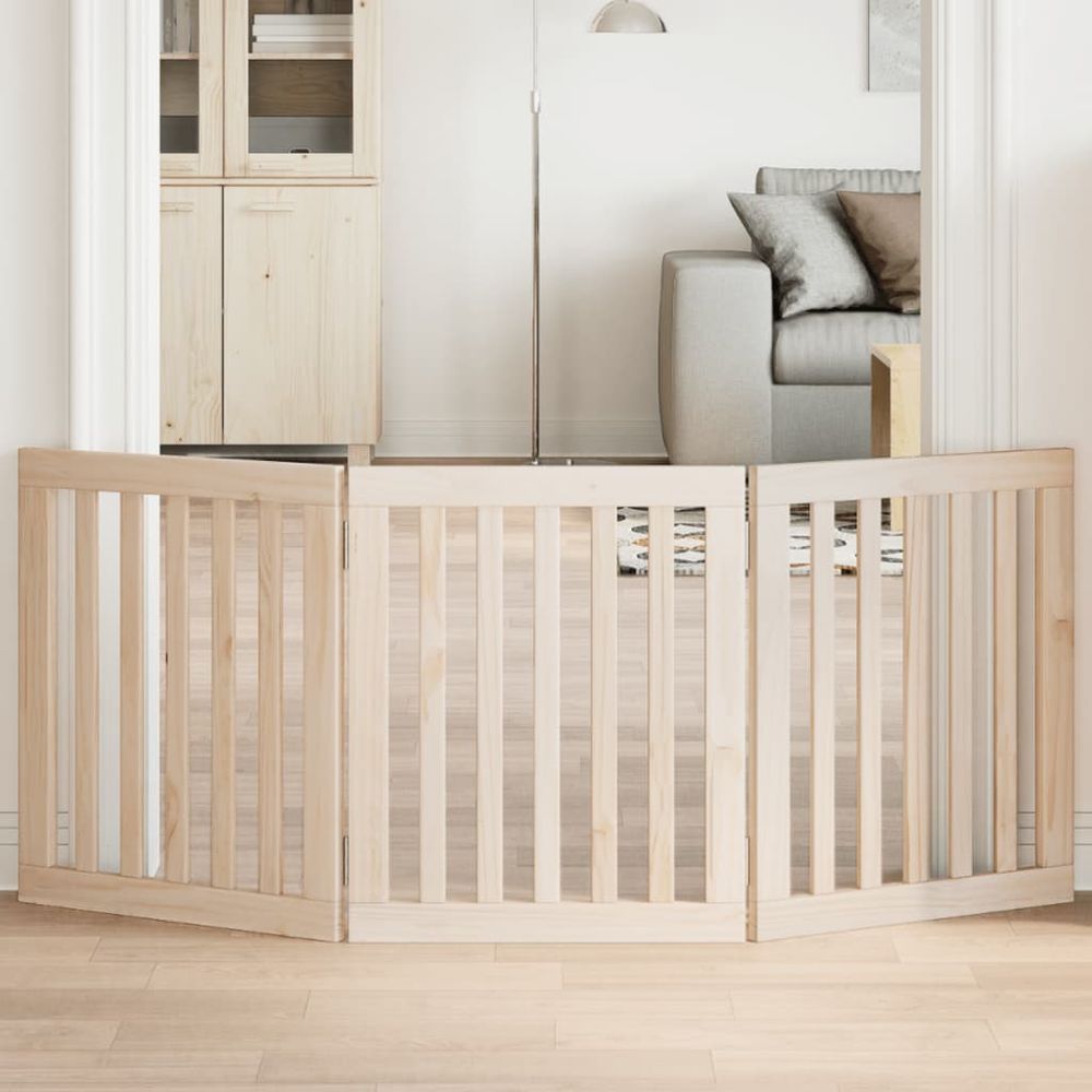 Barrière sécurité chien bois pliable intérieur 3 panneaux 150cm brun