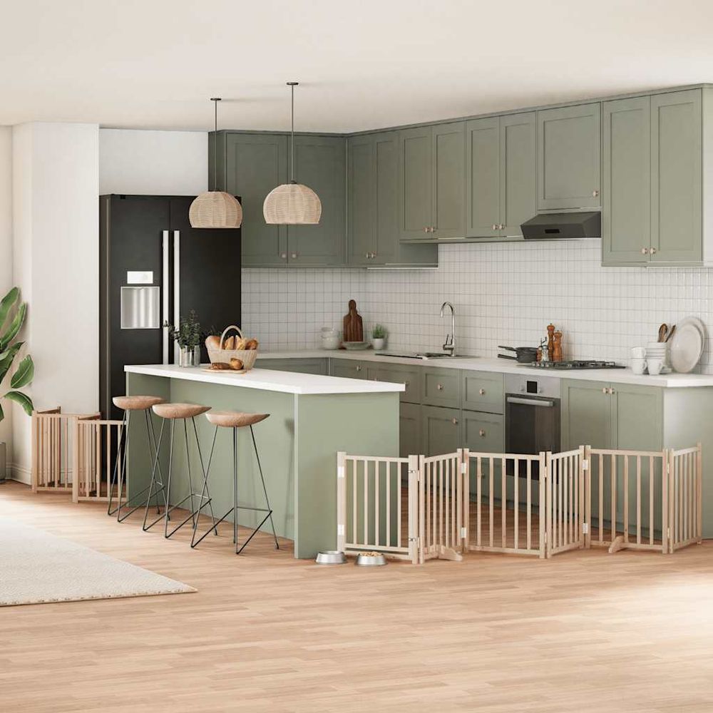 Très grand parc chien bois pliable modulable intérieur brun 15 panneaux