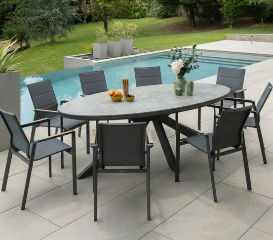 Ensemble table et chaises de jardin - 8 places - gris - carmelo ardoise