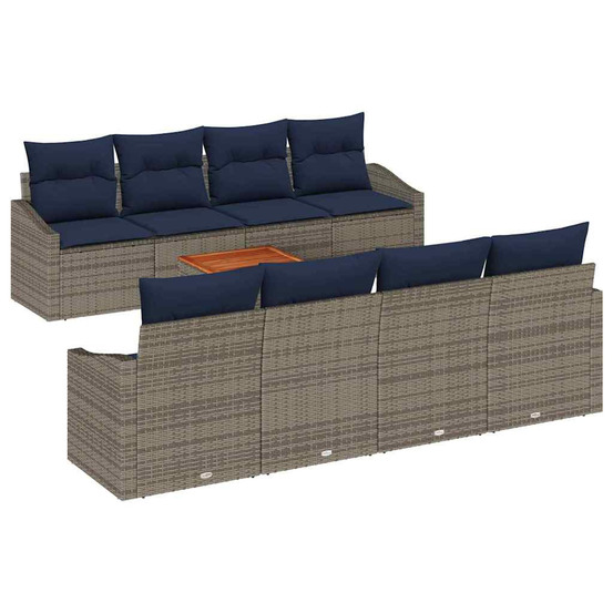 Ensemble de canapé de jardin 9 pcs gris et bleu marine