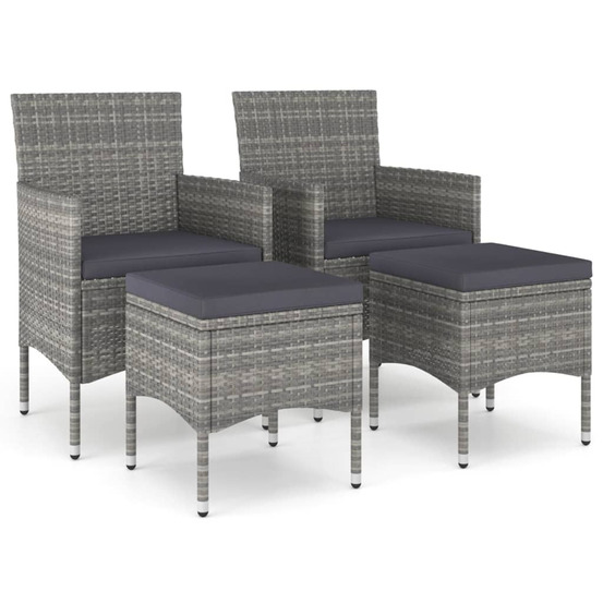 Jeu de chaise et tabouret de jardin 4 pcs résine tressée gris