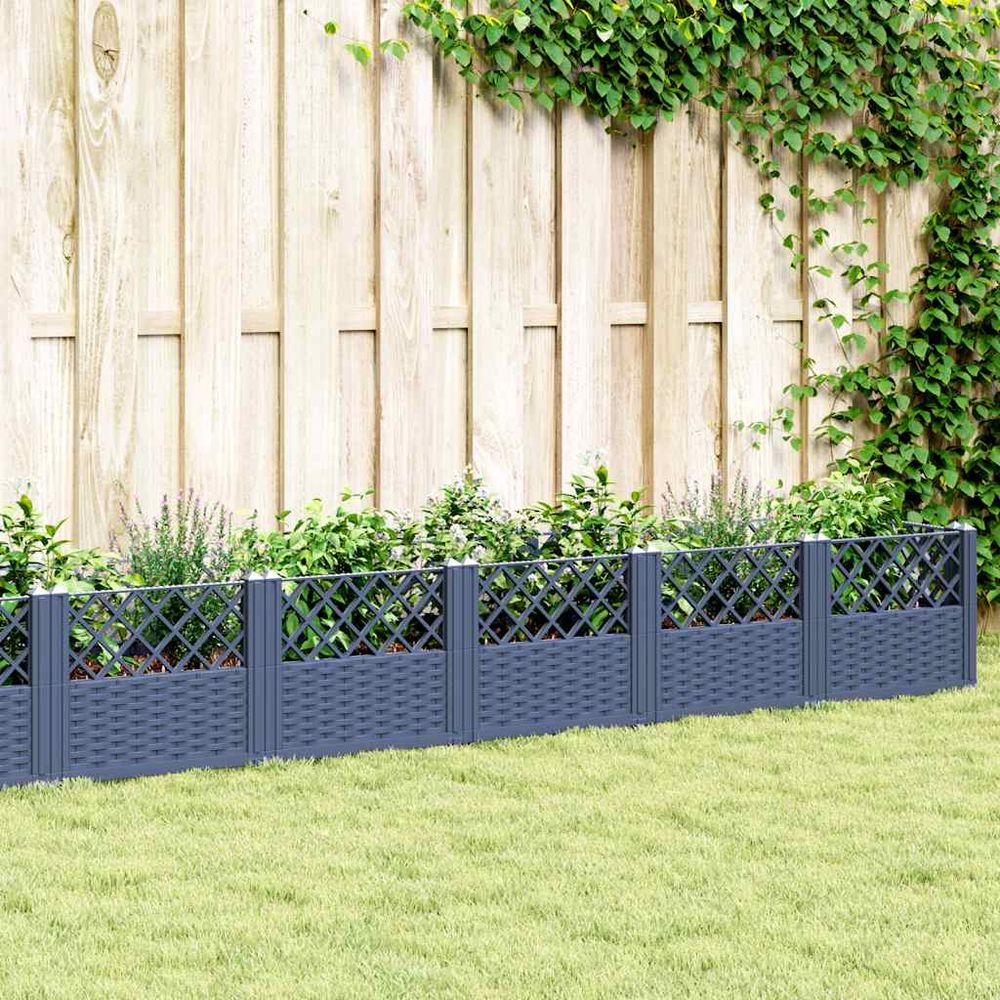 Carré potager surélevé modulable en pp aspect rotin pour jardin et potager bleu gris 363.5cm