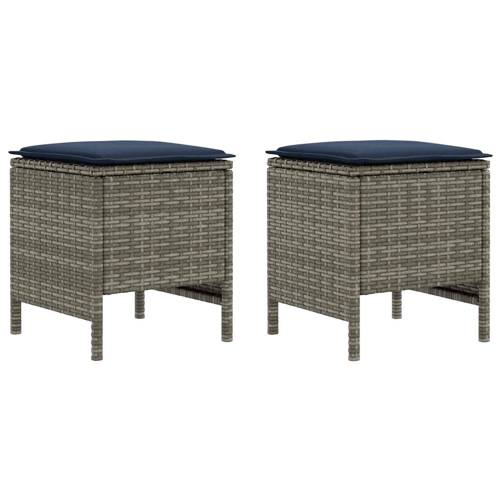 2 pc pouf de jardin rotin pe gris et bleu marine