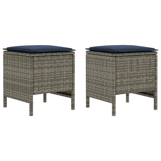 2 pc pouf de jardin rotin pe gris et bleu marine