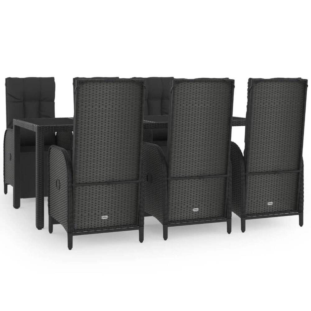Ensemble à manger de jardin coussins 7pcs noir résine tressée