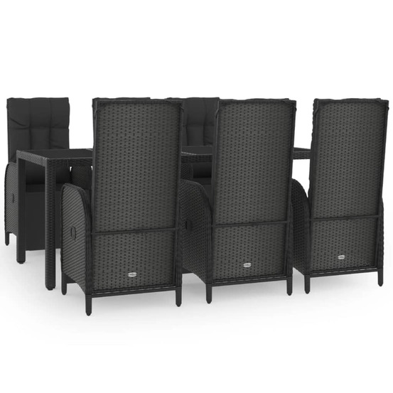 Ensemble à manger de jardin coussins 7pcs noir résine tressée