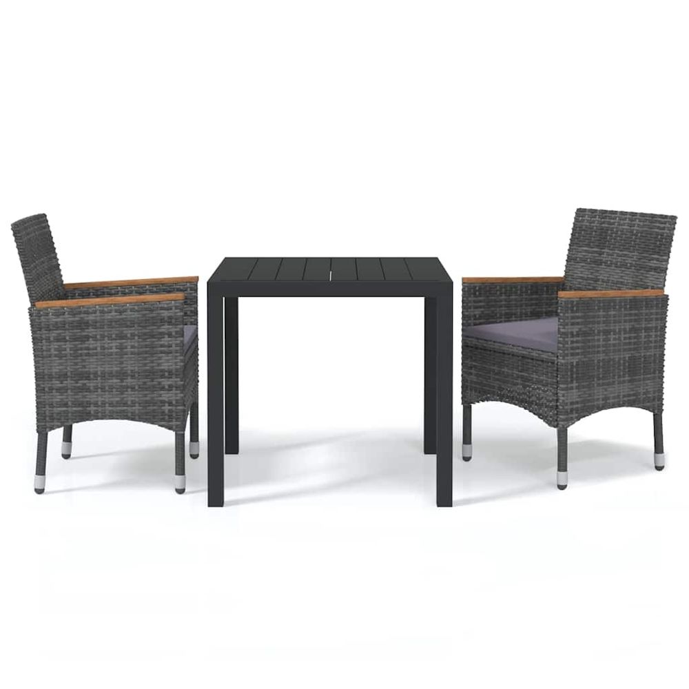 Ensemble à manger de jardin coussins 3pcs résine tressée gris