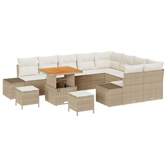 Ensemble de canapé de jardin 12 pcs beige polyrotin
