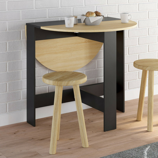 Table console pliable ronde edi 2-4 personnes bois noir plateau façon hêtre 103 x 76 cm