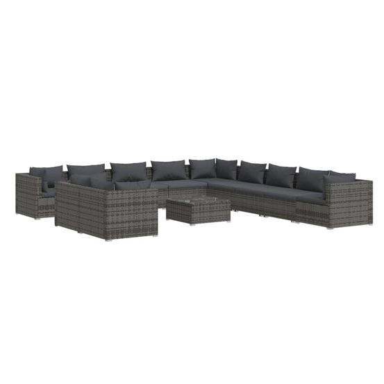 Salon de jardin 12 pcs avec coussins gris résine tressée