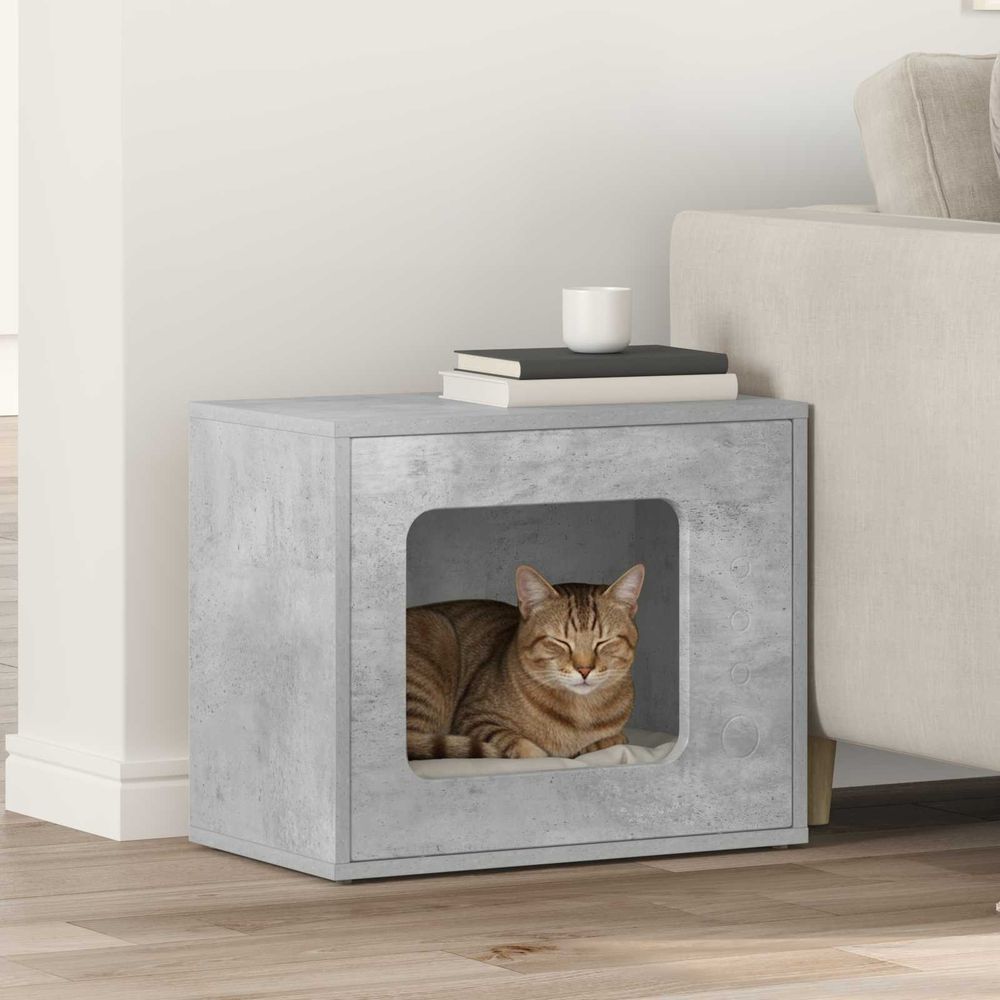 Maison chat style industriel béton repos gris 51cm pour chat tendance