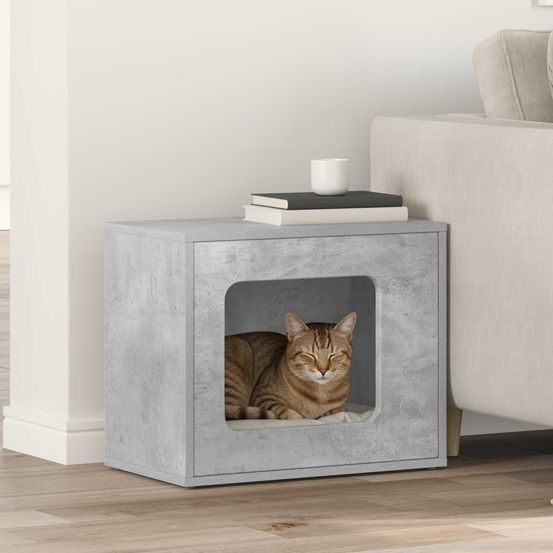 Maison chat style industriel béton repos gris 51cm pour chat tendance