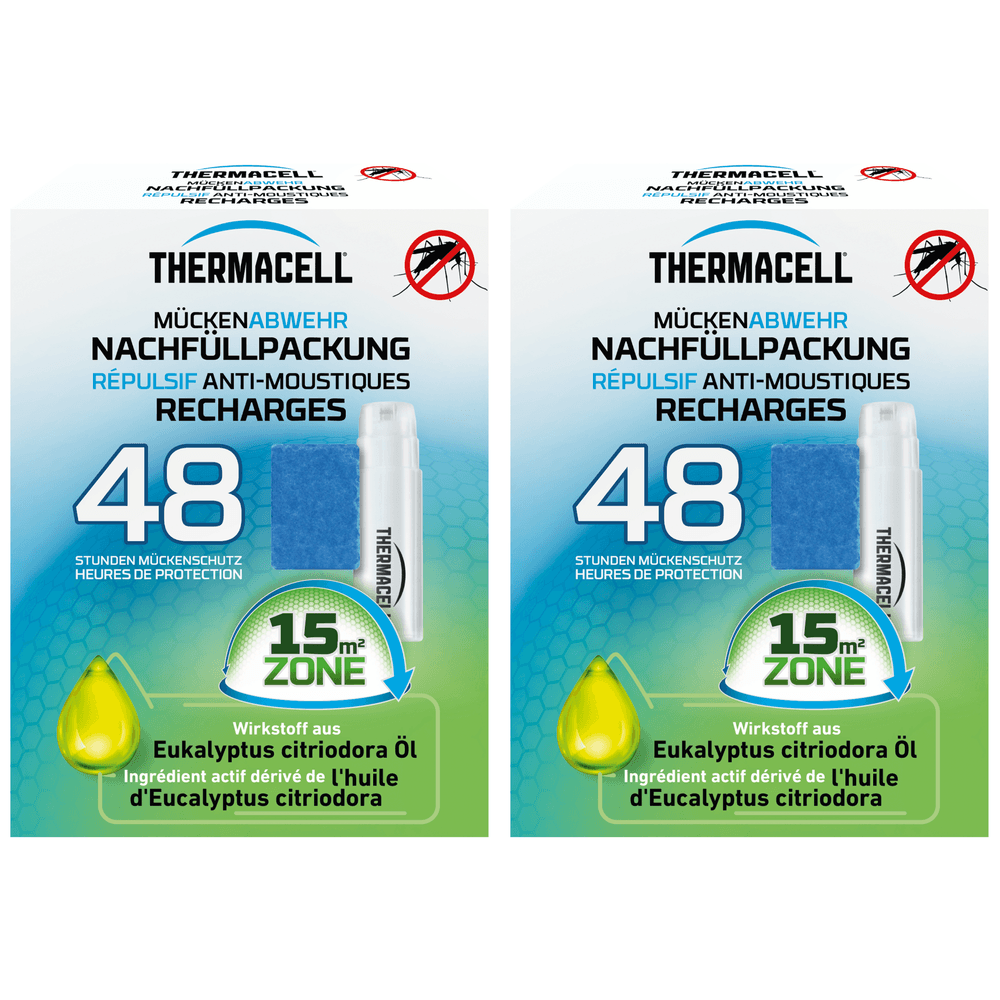 Thermacell 2 recharges répulsives anti moustiques & moustiques tigres - protection 96h- compatible diffuseurs, nomades & lanternes