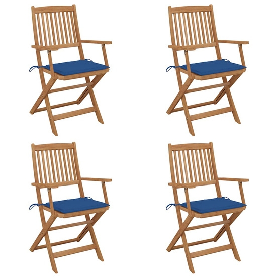 Chaises pliables de jardin lot de 4 avec coussins bois d'acacia