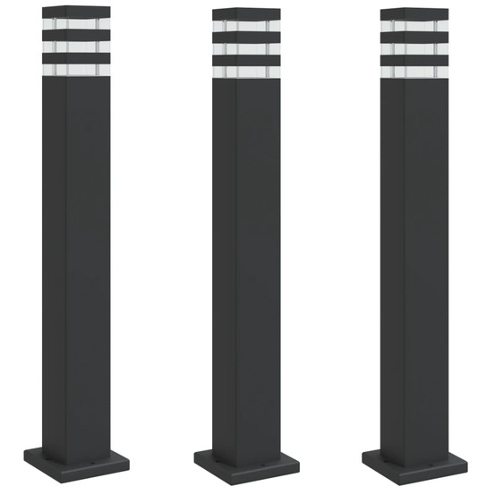 Lampadaires d'extérieur 3 pcs noir 80 cm aluminium