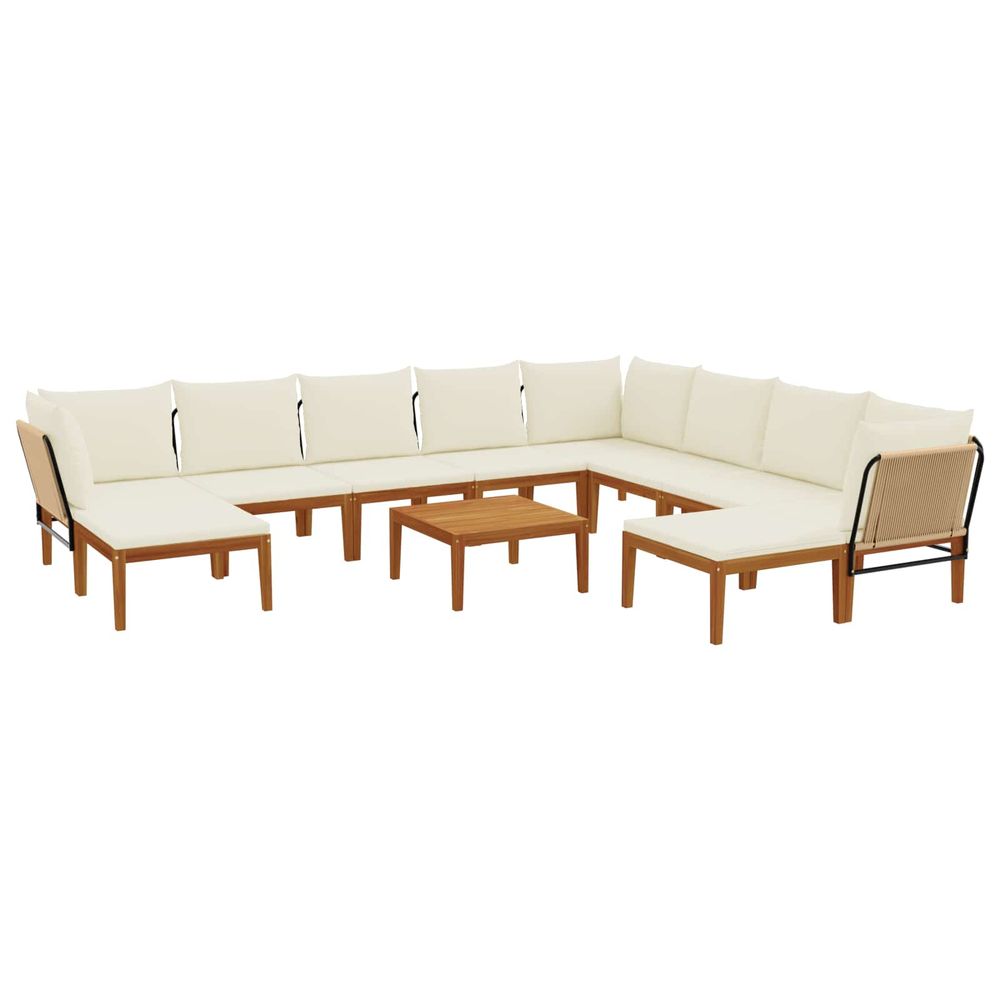 11 pc bois d'acacia massif et corde naturel