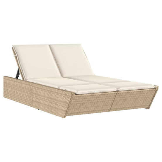 Chaise longue double avec coussins beige résine tressée bain de soleil