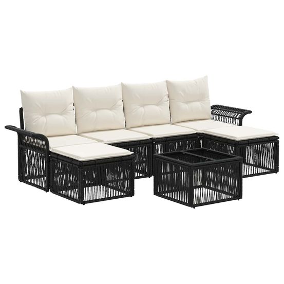 Ensemble de canapé de jardin 7 pc noir polyrotin