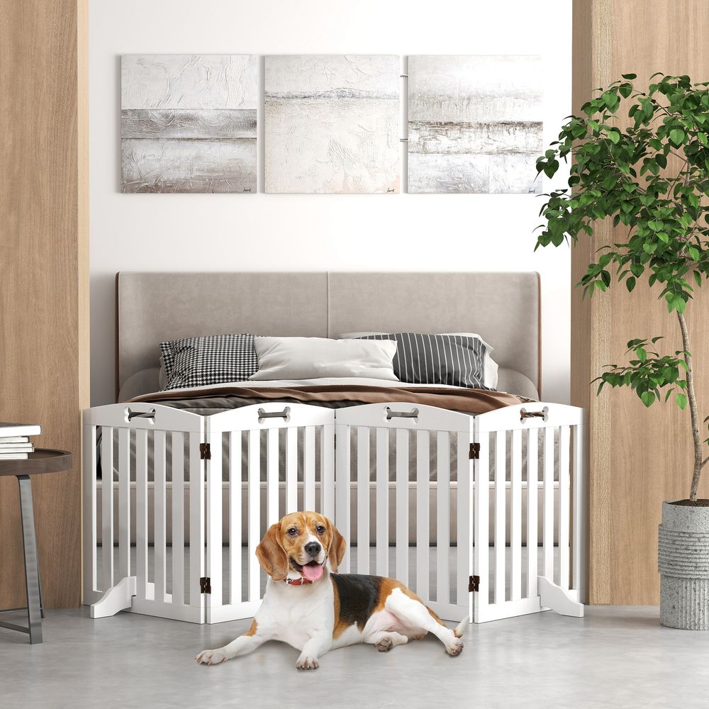 Barrière chien bois pliable 4 panneaux sécurité escalier 207cm blanc - comfortxl pet living