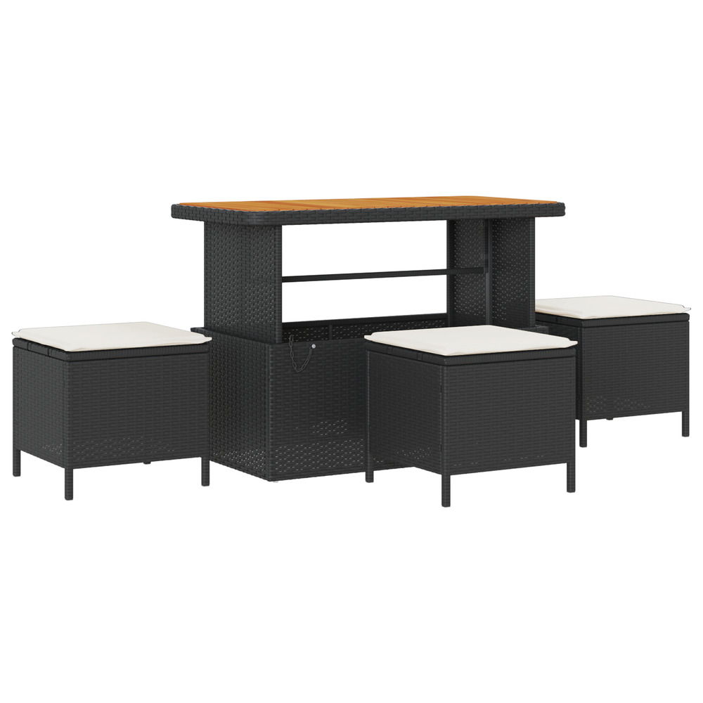 Set de jardin en 4 pièces avec coussins en poly rattan noir et acacia