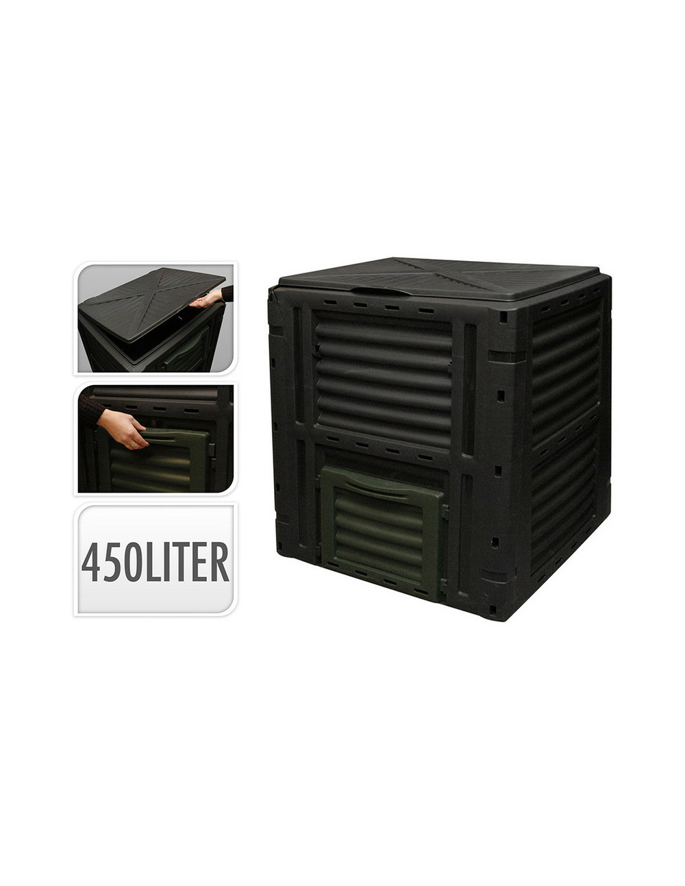 Boîte de compostage 450 l couleur noire 80x80x81cm progarden