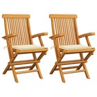 Chaises de jardin avec coussins crème 2 pcs bois de teck massif