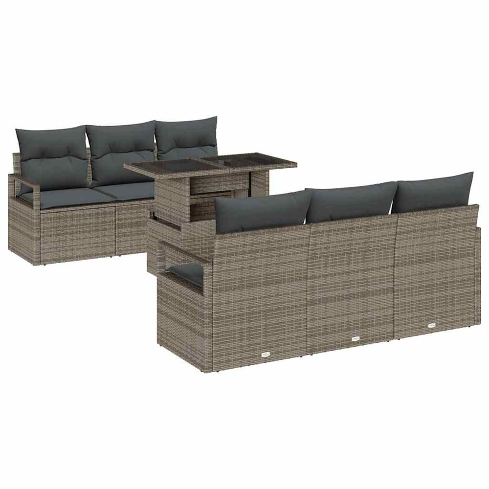 Ensemble de canapé de jardin avec coussin 7 pcs gris poly rotin