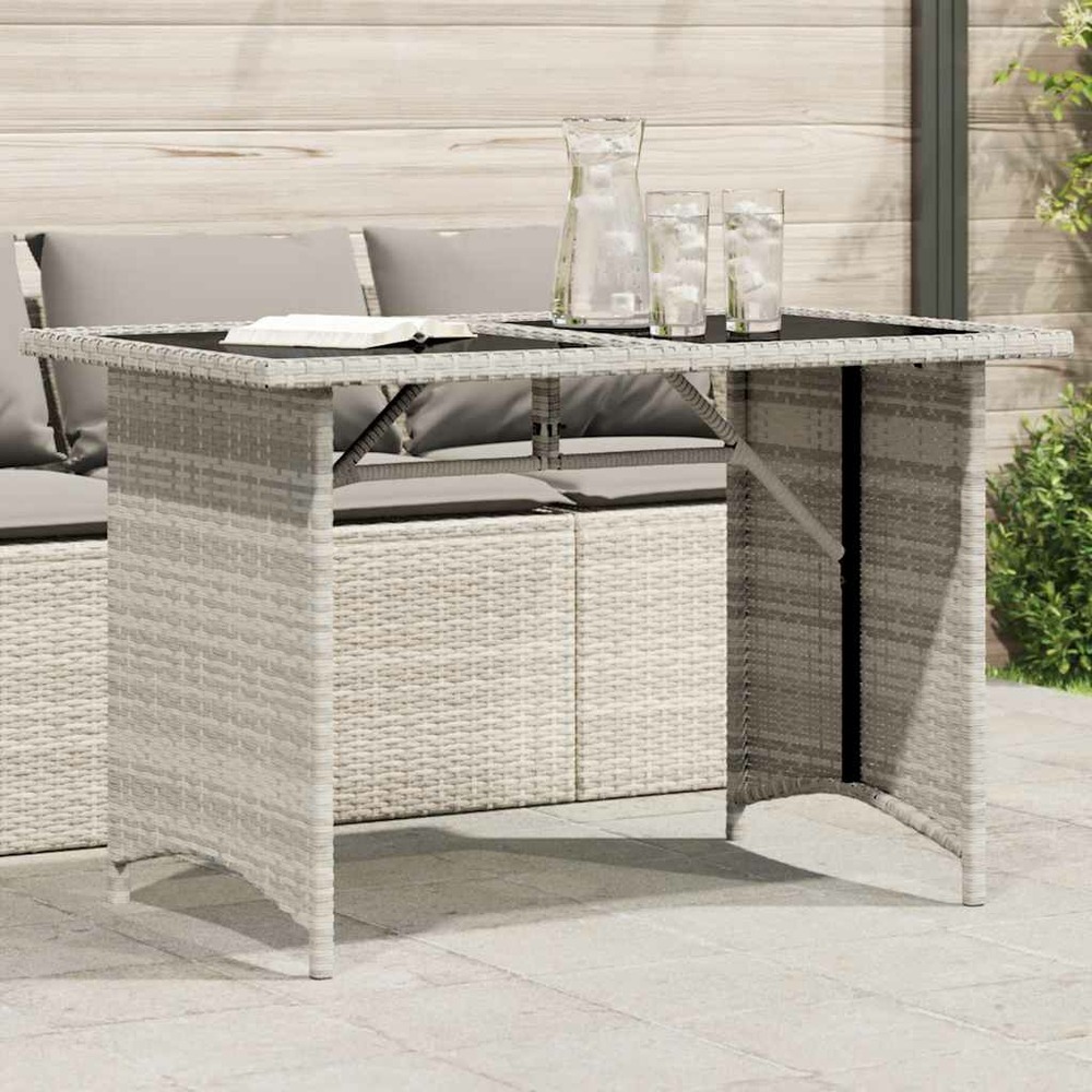 Table de jardin et dessus en verre gris clair 110x68x70cm rotin