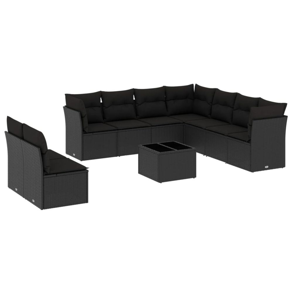 Salon de jardin 10 pcs avec coussins noir résine tressée
