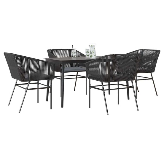 Ensemble à manger de jardin et coussins 5 pcs noir rotin verre