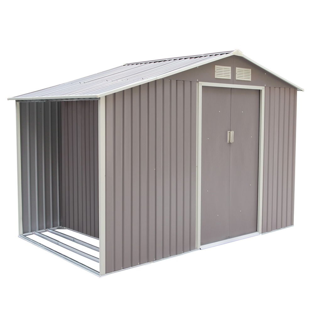 Abri de jardin avec abri bûches 6,53 m² en acier gris ventoux