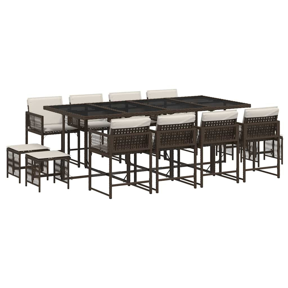 Ensemble à manger de jardin avec coussins 13 pcs marron rotin