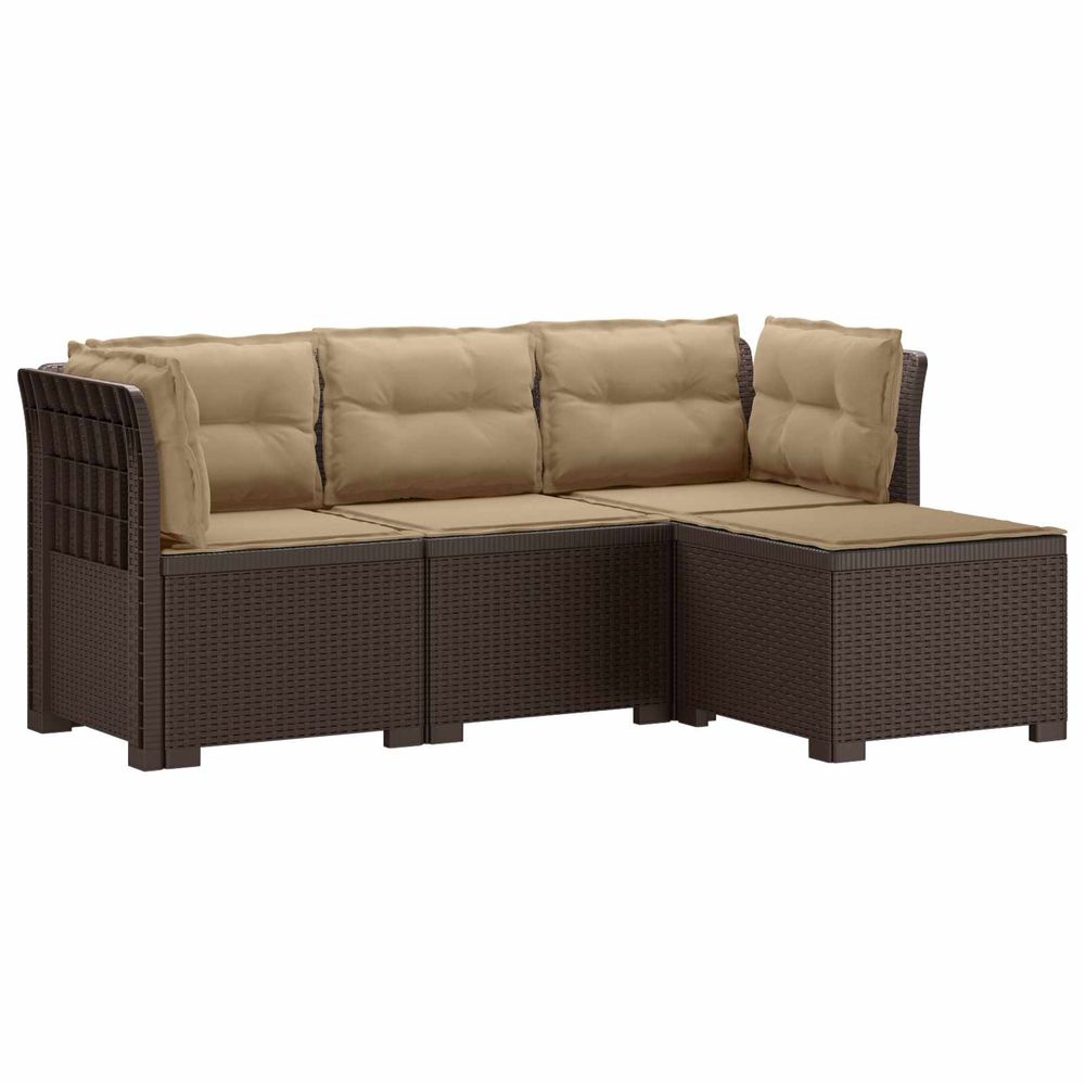 Canapé de jardin 4 places avec coussins style rotin pp marron