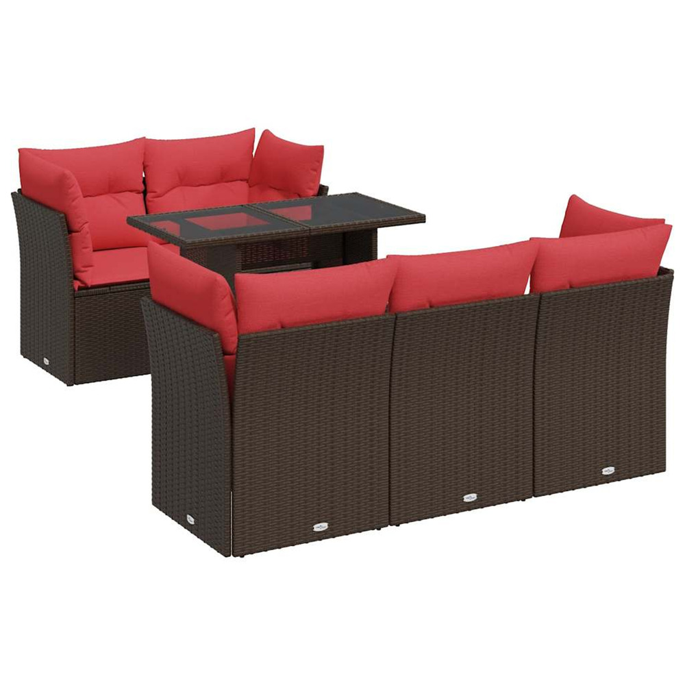 Salon de jardin avec coussins 6pcs marron résine tressée acacia