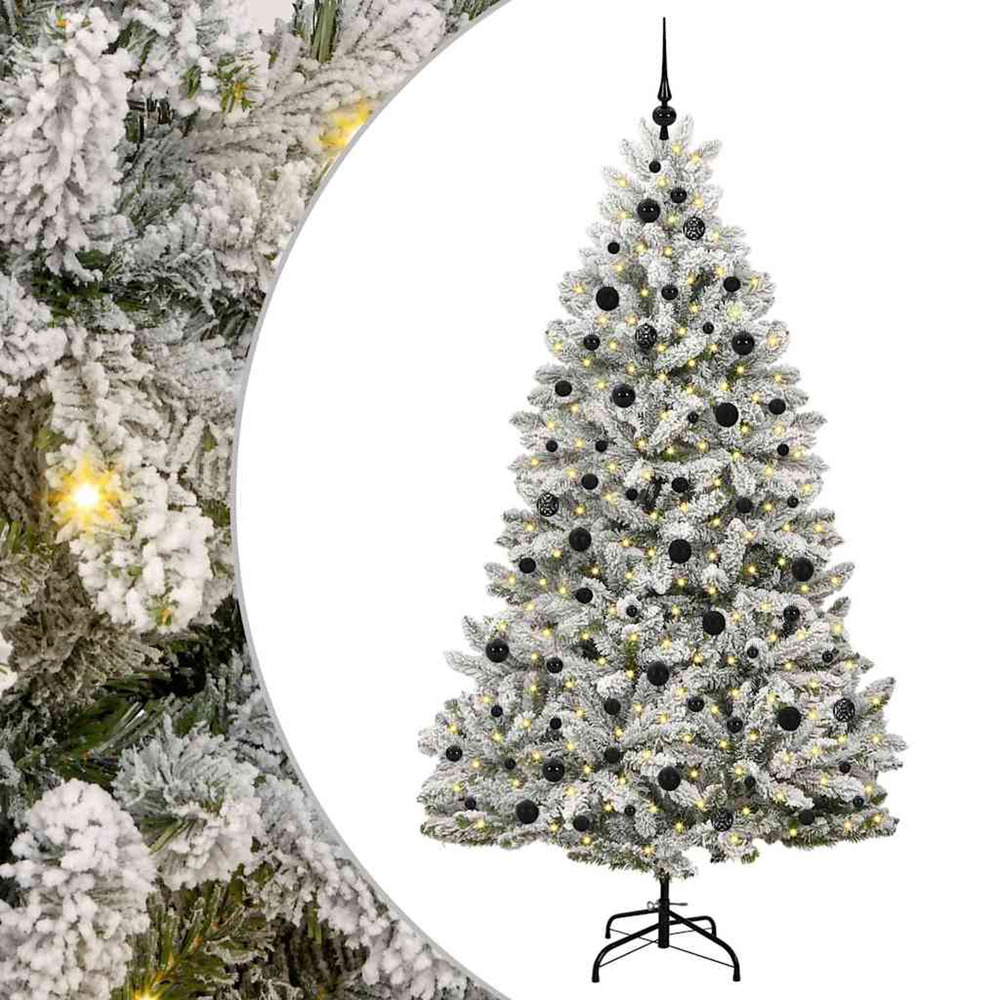 Sapin de noël artificiel vert et blanc 210 cm pvc et métal