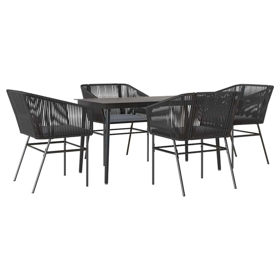 Ensemble à manger de jardin et coussins 5 pcs noir rotin verre