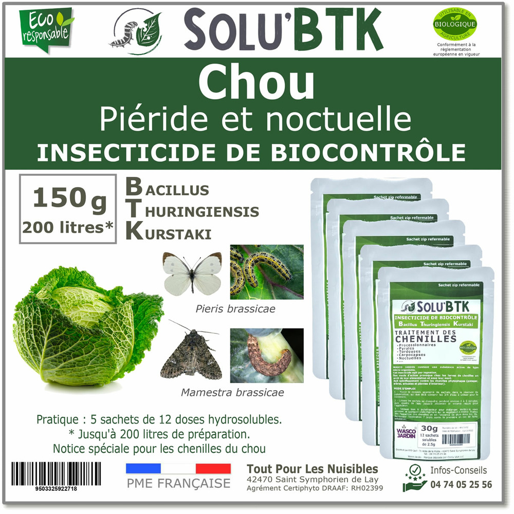 Solubtk - chou : piéride et noctuelle 150 g btk bacillus thuringiensis