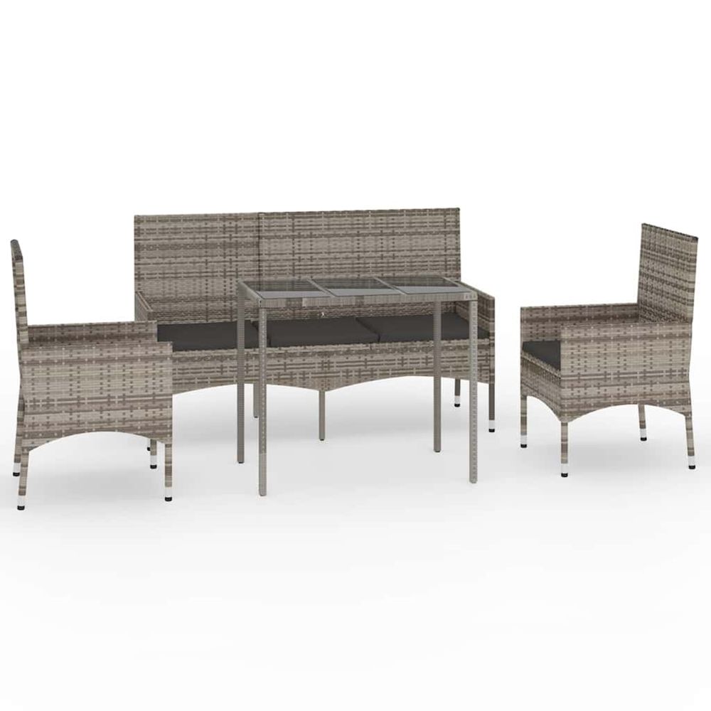 Salon de jardin 4 pcs avec coussins gris résine tressée