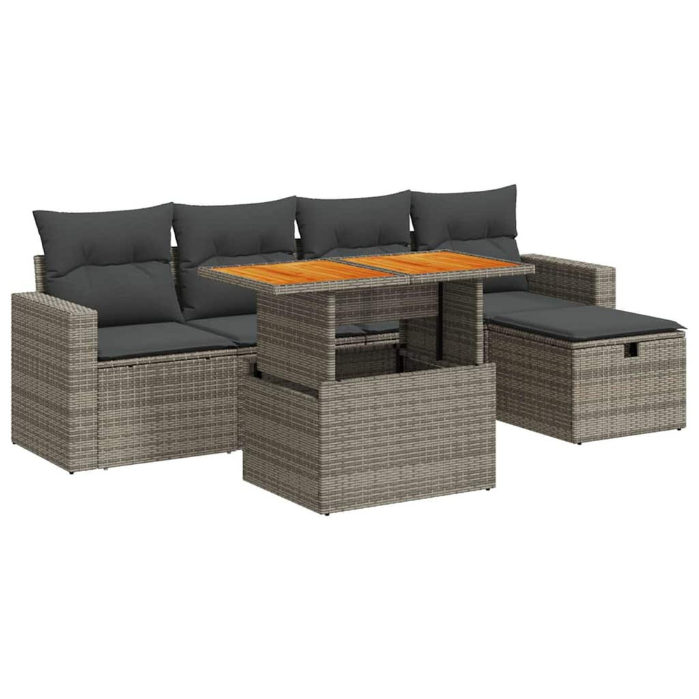 Salon de jardin avec coussins 6 pcs gris résine tressée acacia