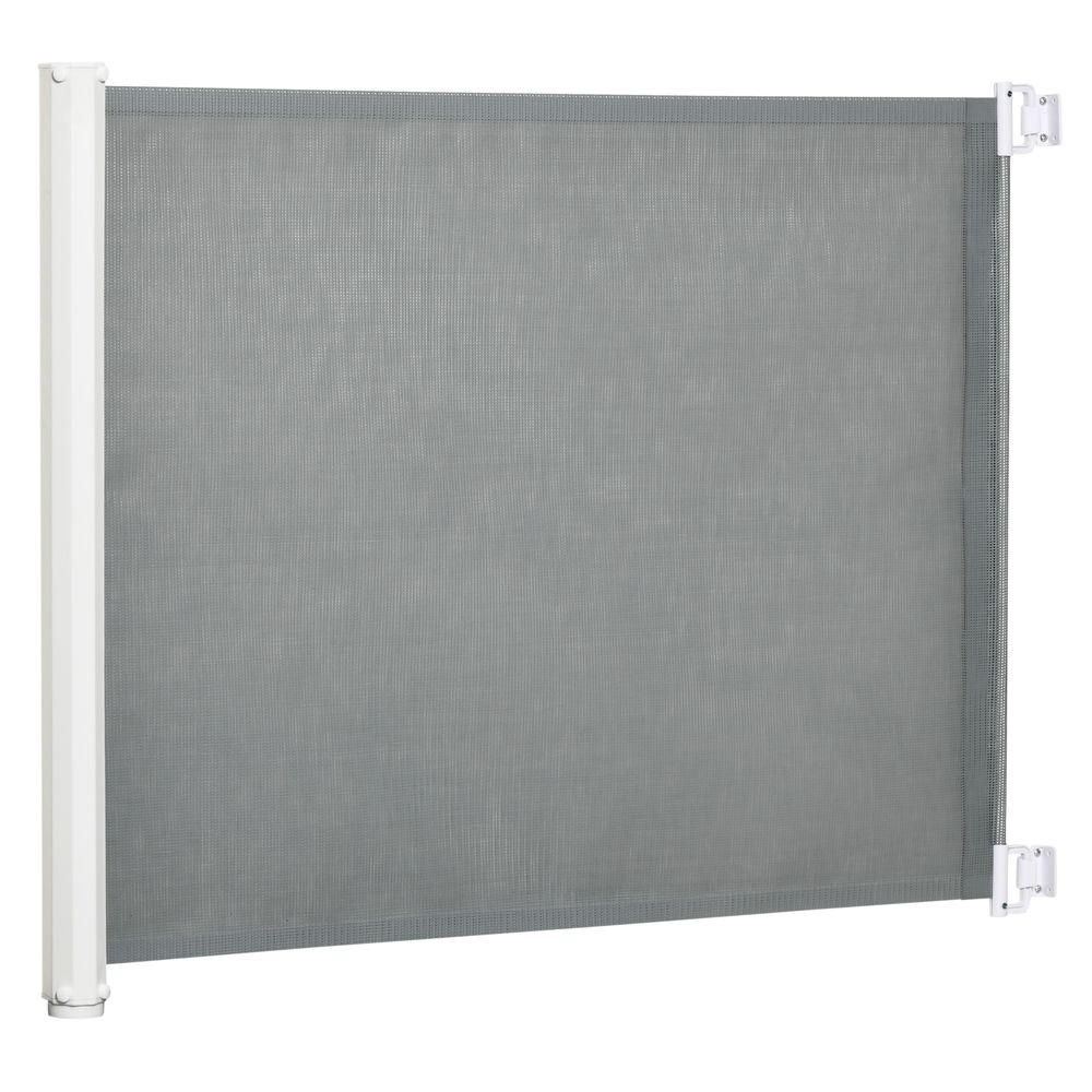 Barrière de sécurité rétractable acier pour chien et bébé extensible jusqu'à 115 cm gris