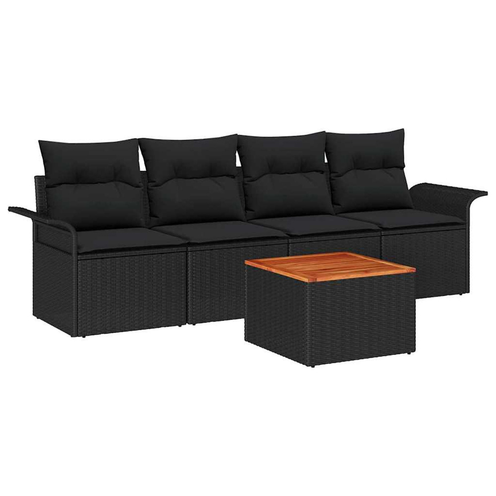 Ensemble de canapé de jardin avec coussin 5 pcs noir polyrotin