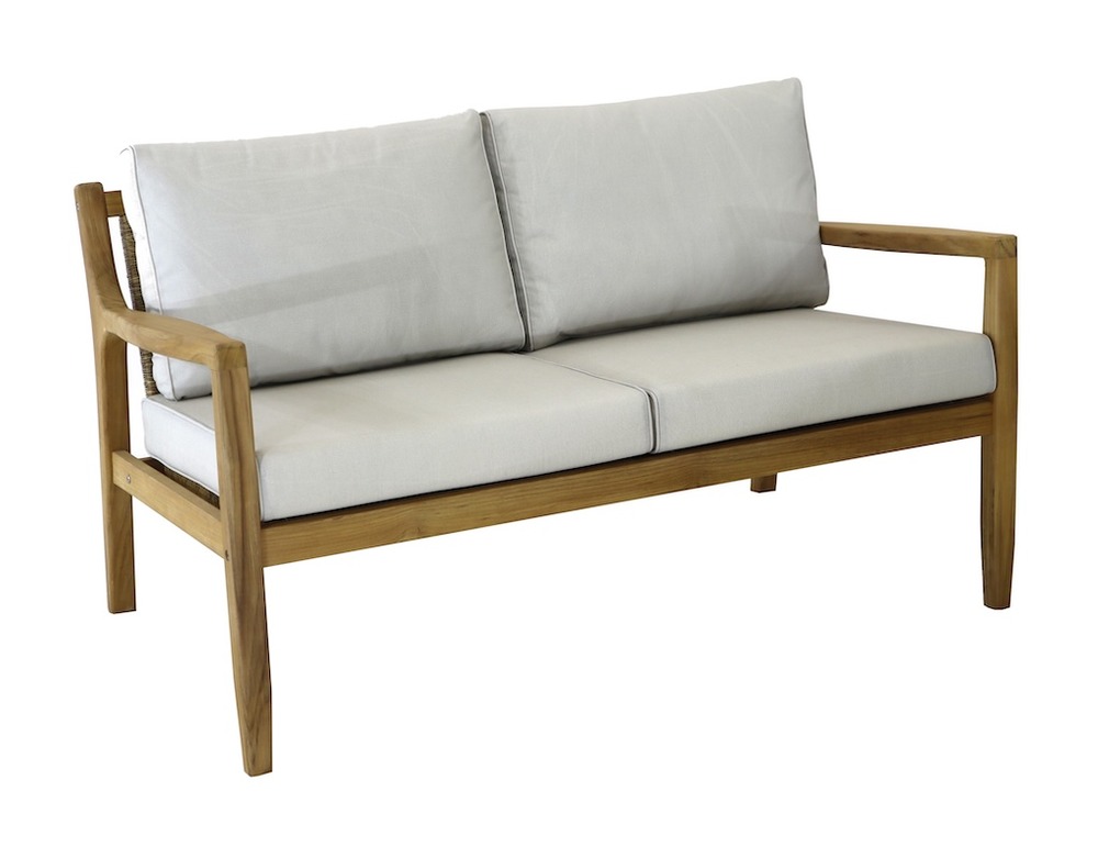 Canapé lounge 2 places - hauban - teck fsc 100% - coussins crème